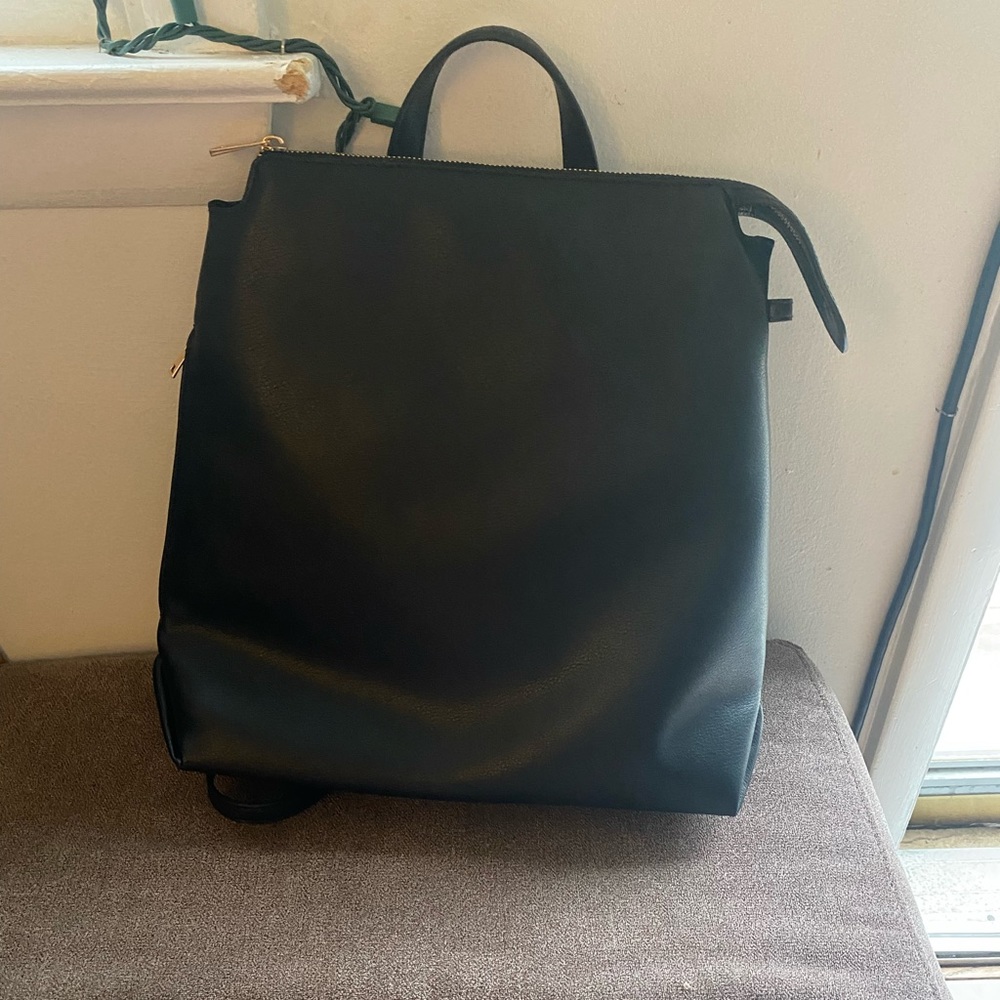 Black leather backpack